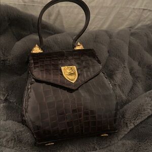Elegant Black Crocodile-Embossed Handbag